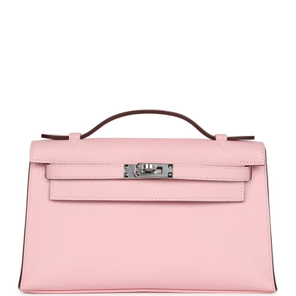 Hermes Kelly Pochette Rose Sakura Swift Palladium Hardware