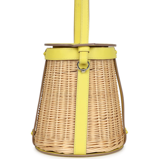 Hermes Farming Picnic Bag Lime Swift and Naturel Osier Wicker Palladium Hardware