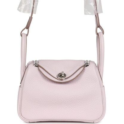 Hermes Mini Lindy Mauve Pale Verso Clemence Palladium Hardware