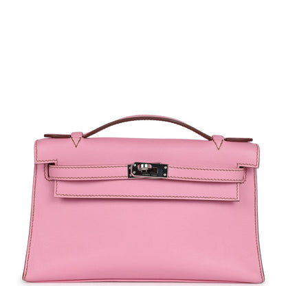 Hermes Kelly Pochette Bubblegum Swift Palladium Hardware