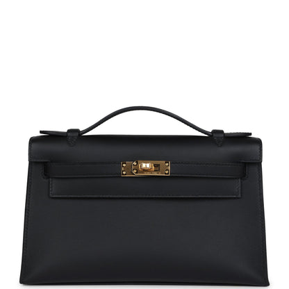 Hermes Kelly Pochette Black Swift Gold Hardware