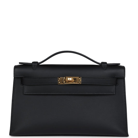 Hermes Kelly Pochette Black Swift Gold Hardware