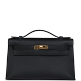 Hermes Kelly Pochette Black Swift Gold Hardware