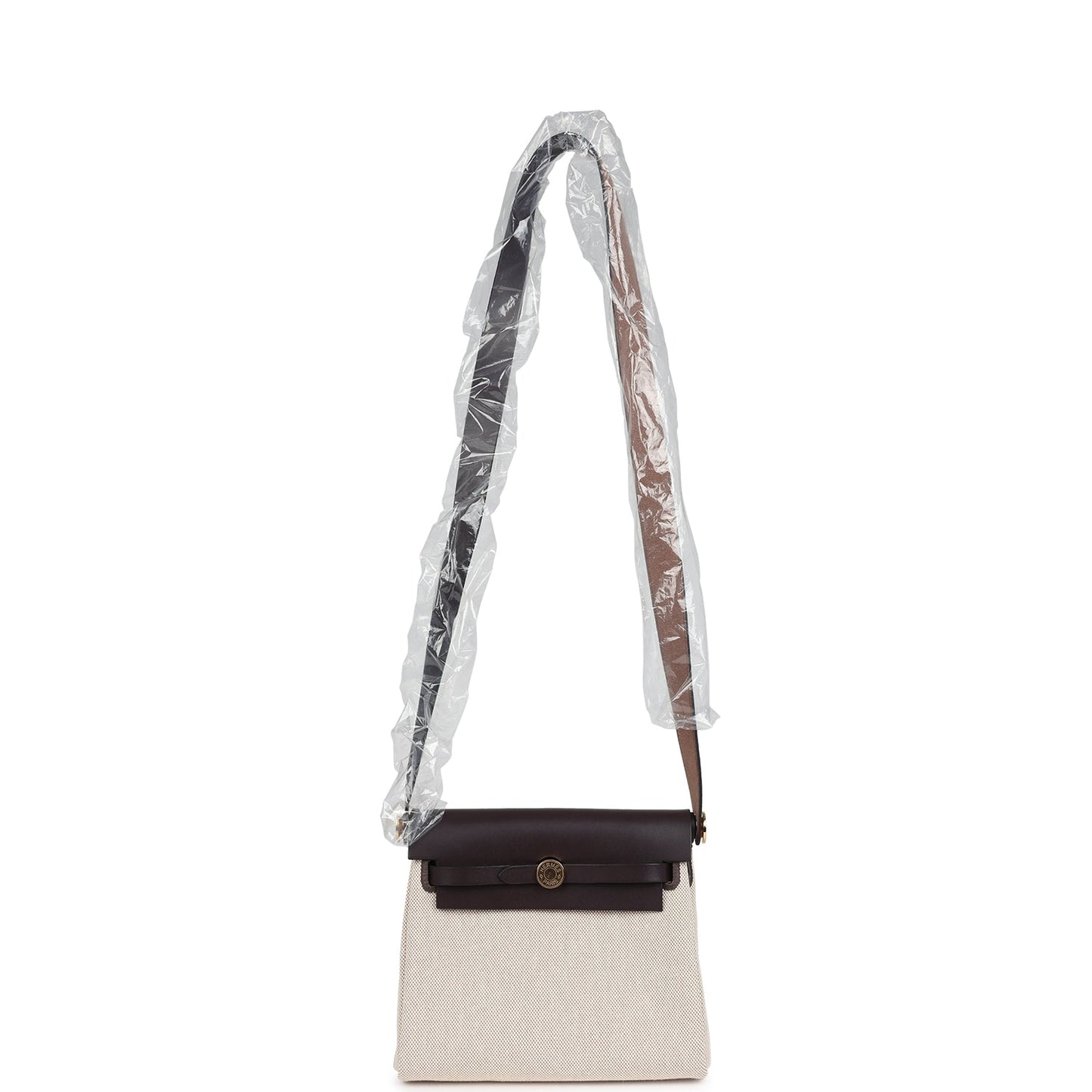 Hermes Herbag Zip 20 Mini Ecru and Beige Toile H Canvas and Ebene Vache Hunter Gold Hardware