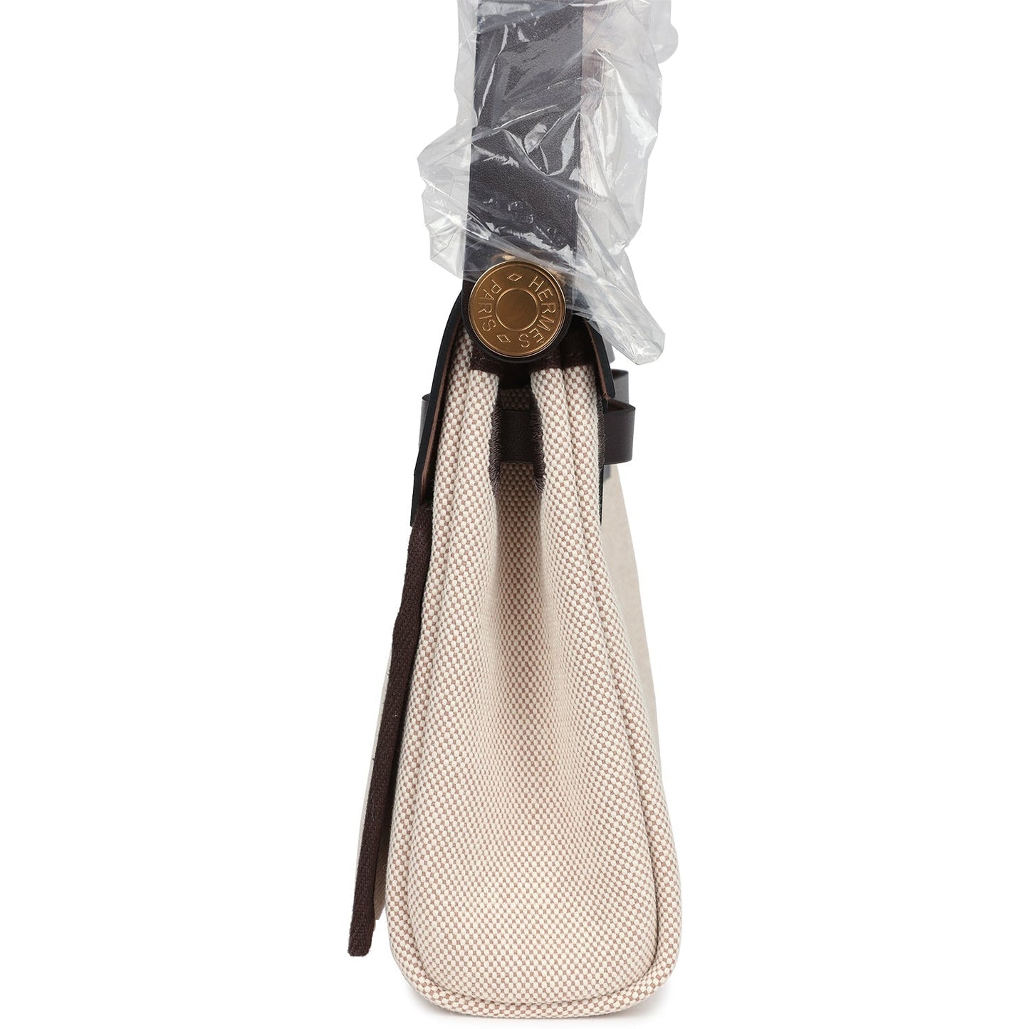 Hermes Herbag Zip 20 Mini Ecru and Beige Toile H Canvas and Ebene Vache Hunter Gold Hardware