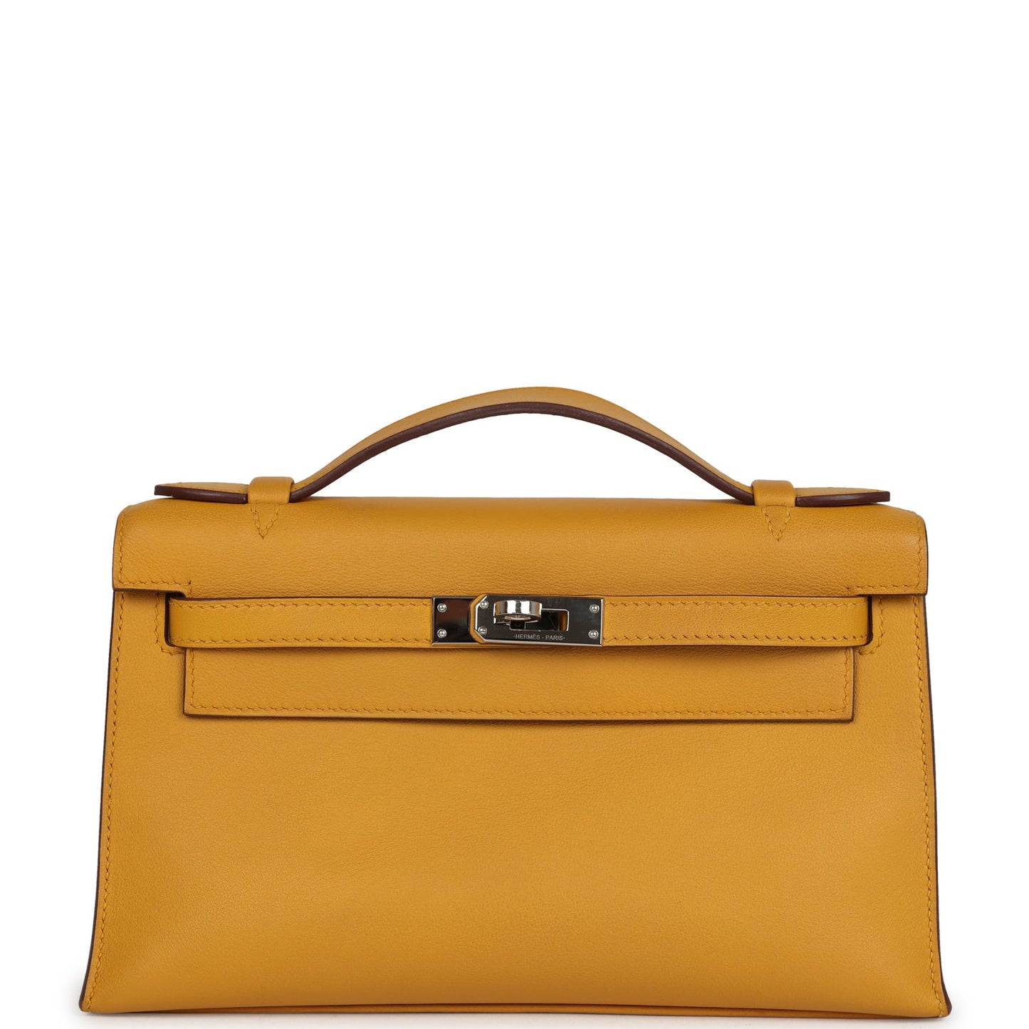 Hermes Kelly Pochette Jaune Ambre Swift Palladium Hardware