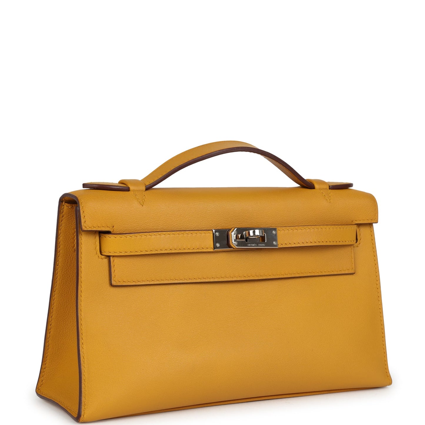 Hermes Kelly Pochette Jaune Ambre Swift Palladium Hardware