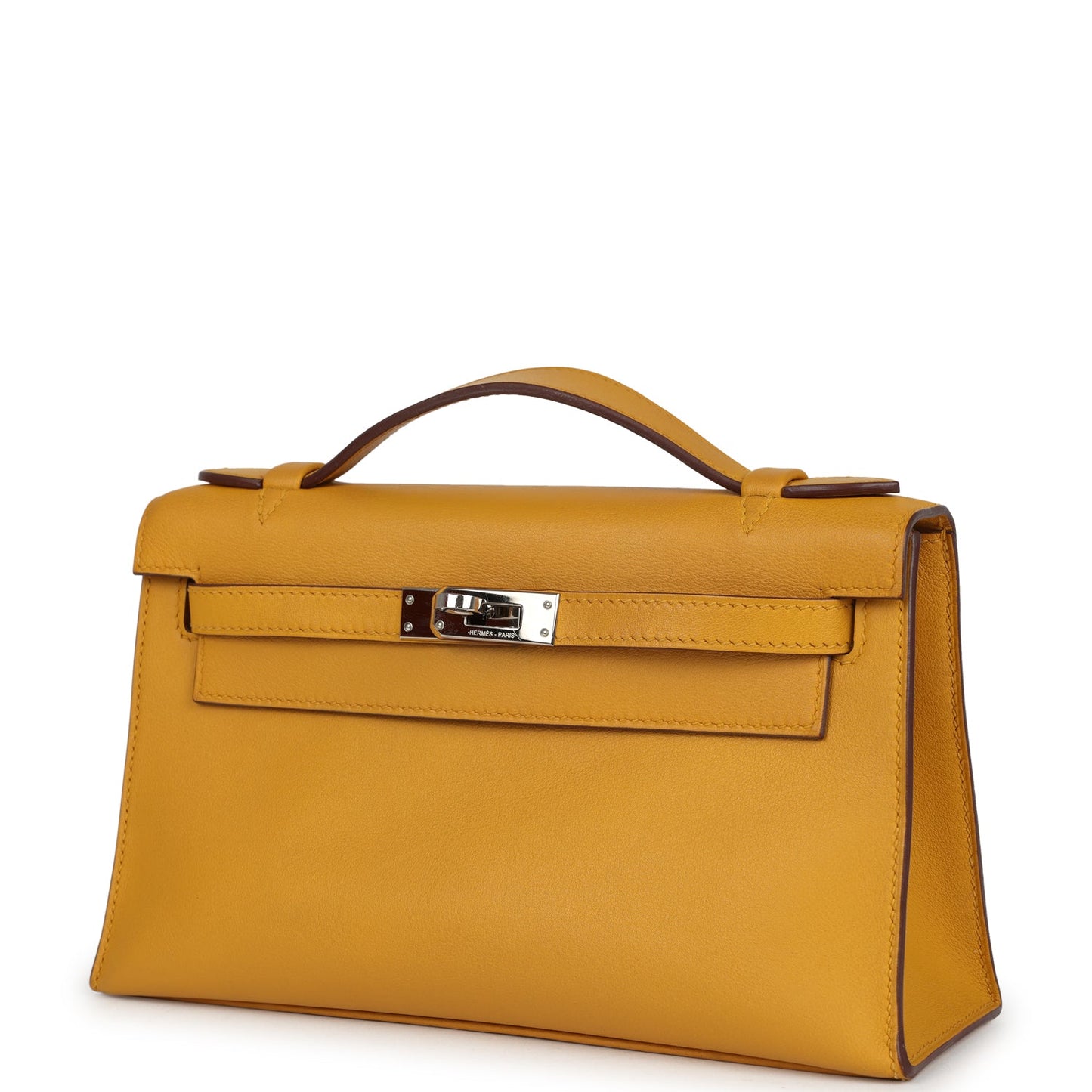 Hermes Kelly Pochette Jaune Ambre Swift Palladium Hardware