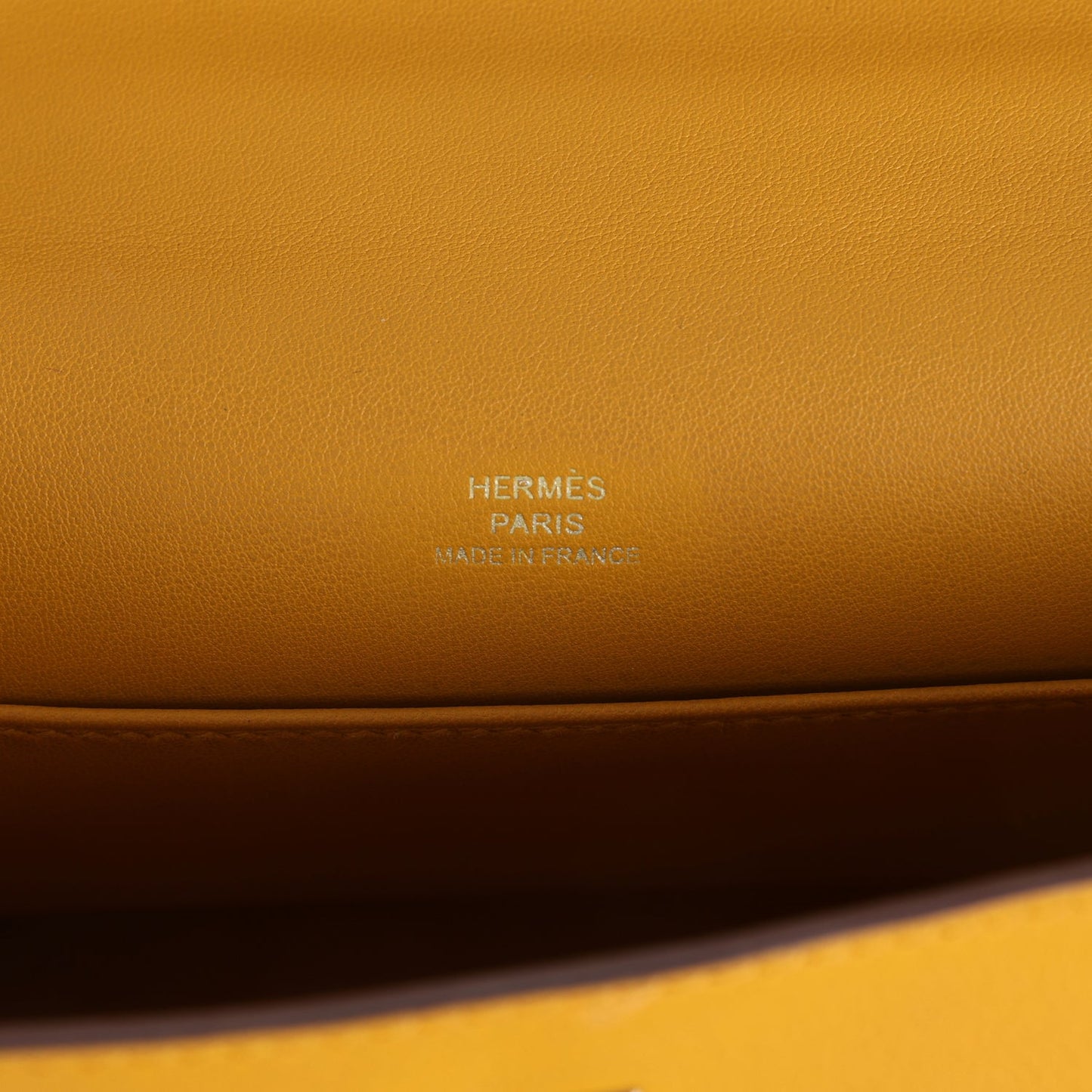 Hermes Kelly Pochette Jaune Ambre Swift Palladium Hardware