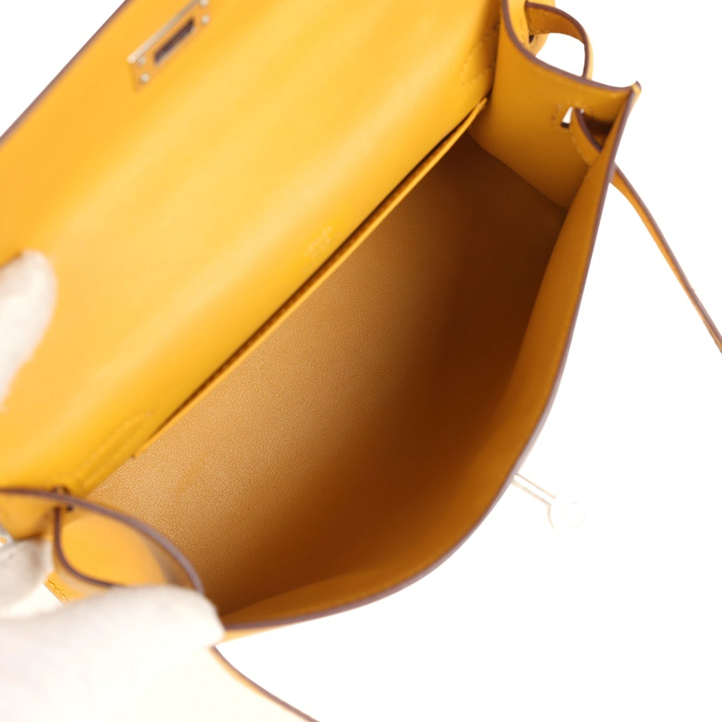 Hermes Kelly Pochette Jaune Ambre Swift Palladium Hardware