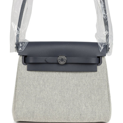 Hermes Herbag Zip 20 Mini Ecru and Ardoise Toile H Canvas and Ardoise Vache Hunter Palladium Hardware