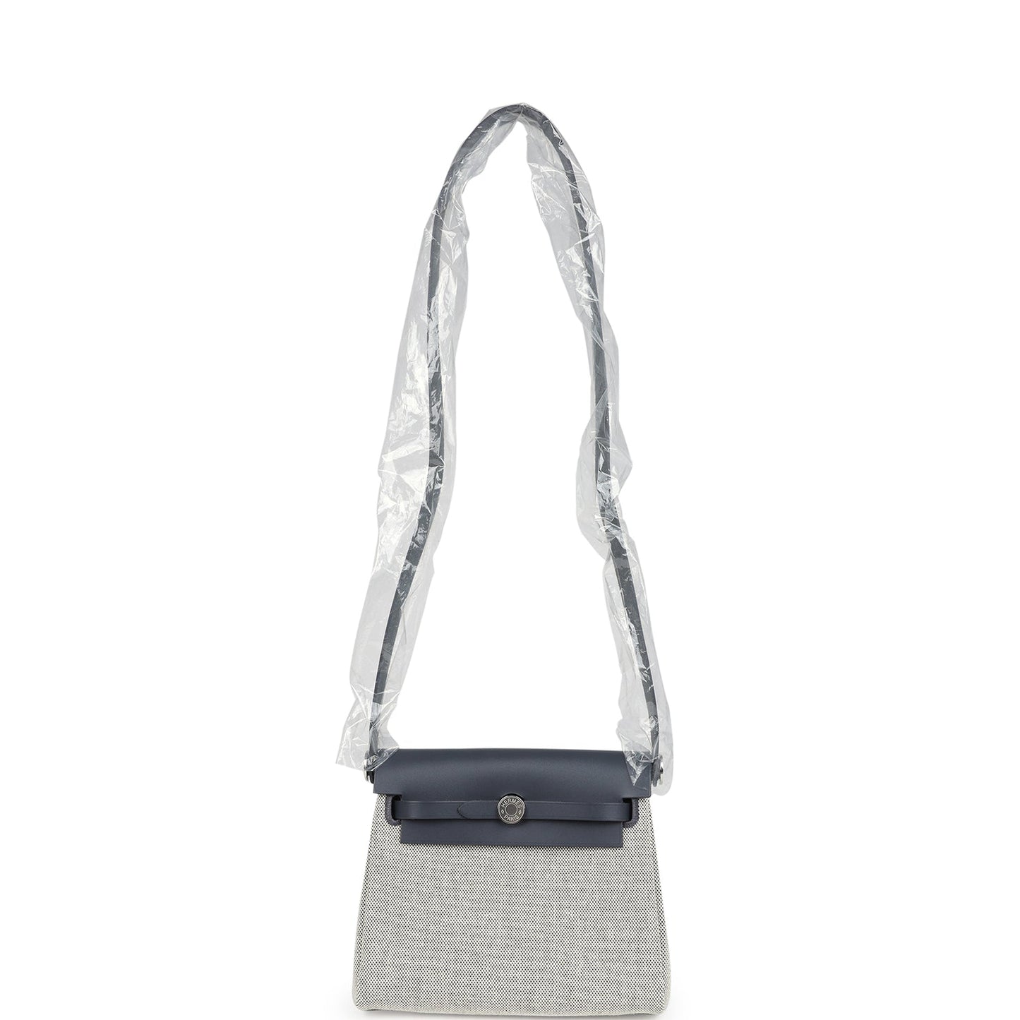 Hermes Herbag Zip 20 Mini Ecru and Ardoise Toile H Canvas and Ardoise Vache Hunter Palladium Hardware