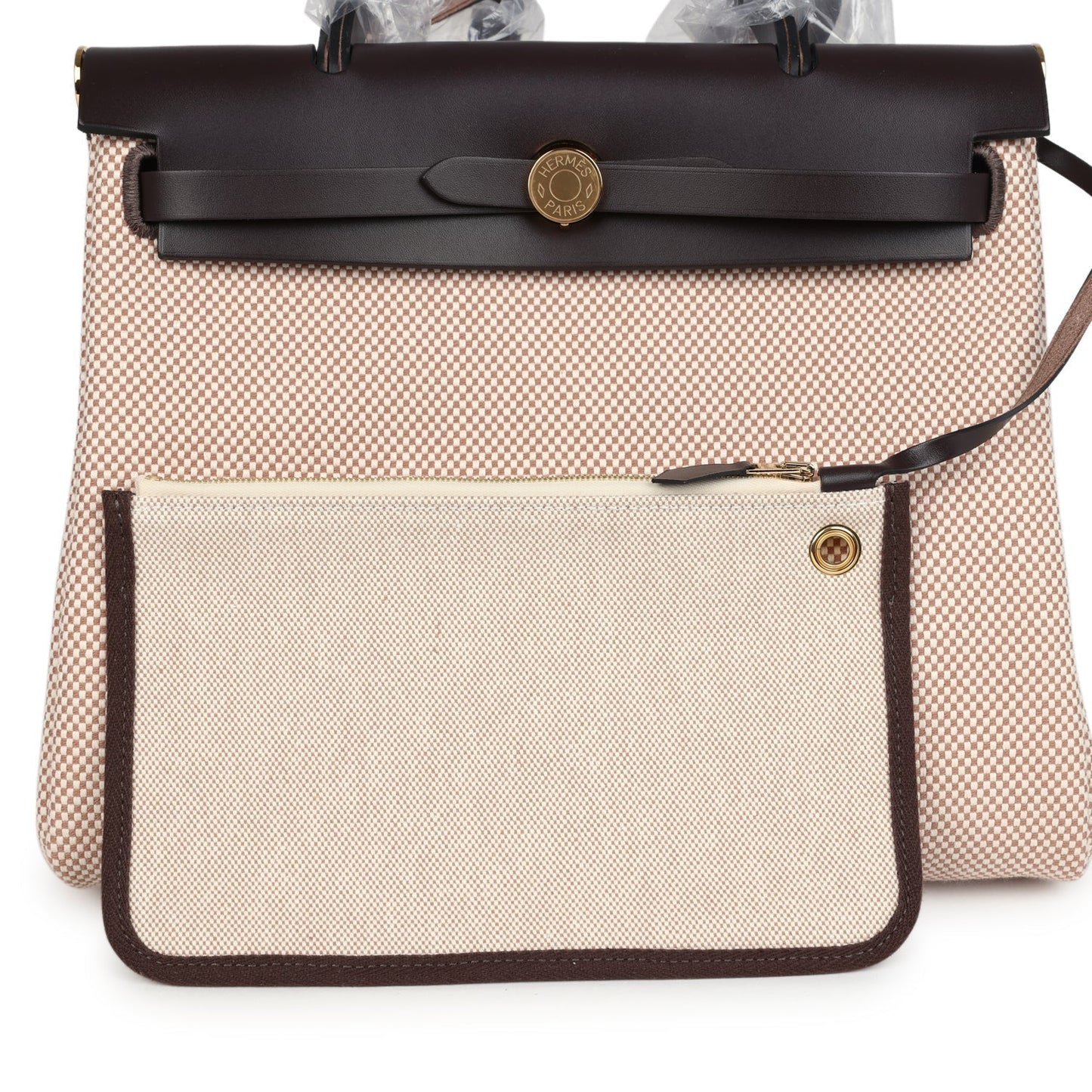 Hermes Herbag Zip PM 31 Ecru and Beige Toile H Ebene Hunter Gold Hardware