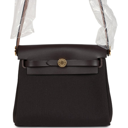 Hermes Herbag Zip 20 Mini Ebene Toile H Canvas and Vache Hunter Gold Hardware