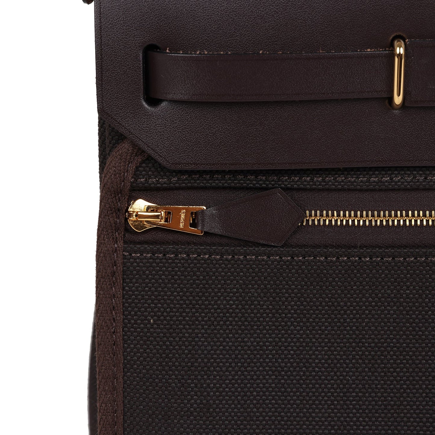 Hermes Herbag Zip 20 Mini Ebene Toile H Canvas and Vache Hunter Gold Hardware