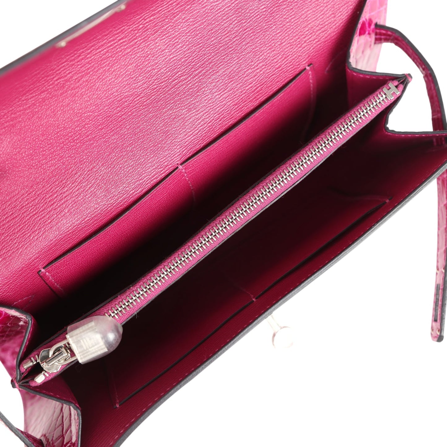 Hermes Kelly Wallet To Go Rose Pourpre Shiny Alligator Palladium Hardware