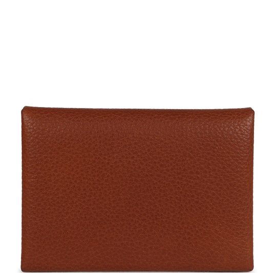 Hermes Calvi Duo Card Holder Fauve Barenia Faubourg Palladium Hardware