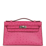 Hermes Kelly Pochette Fuchsia Ostrich Palladium Hardware