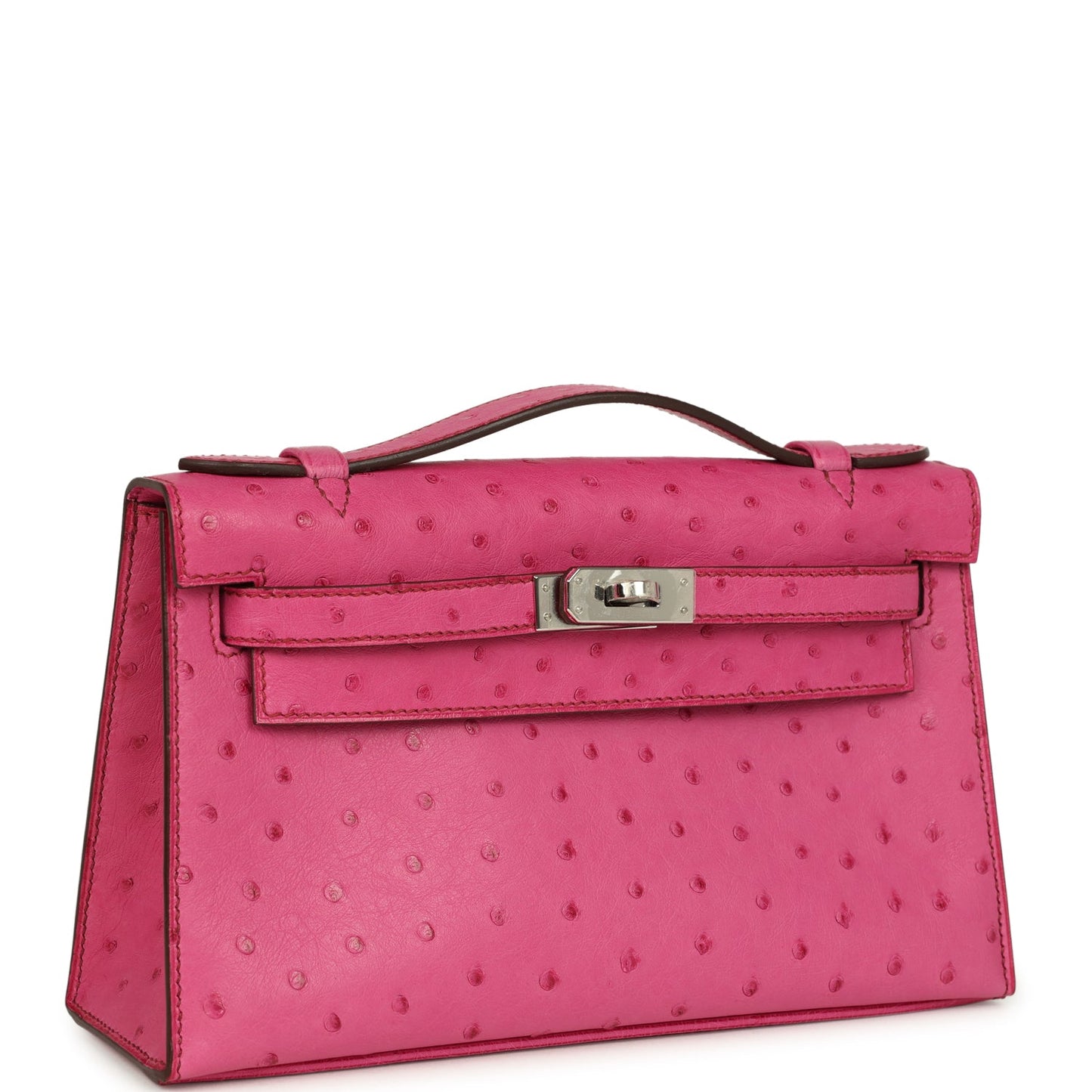 Hermes Kelly Pochette Fuchsia Ostrich Palladium Hardware