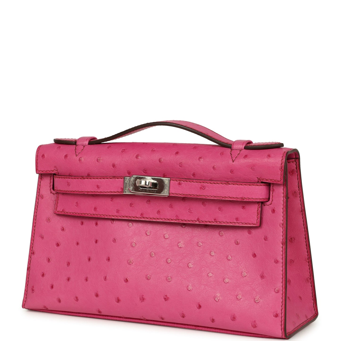 Hermes Kelly Pochette Fuchsia Ostrich Palladium Hardware