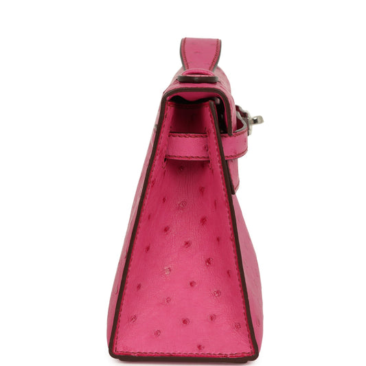 Hermes Kelly Pochette Fuchsia Ostrich Palladium Hardware