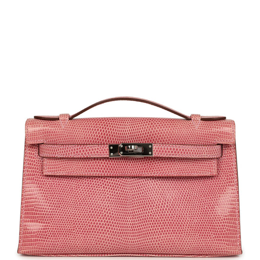 Pre-owned Hermes Kelly Pochette 5P Bubblegum Niloticus Lizard Palladium Hardware