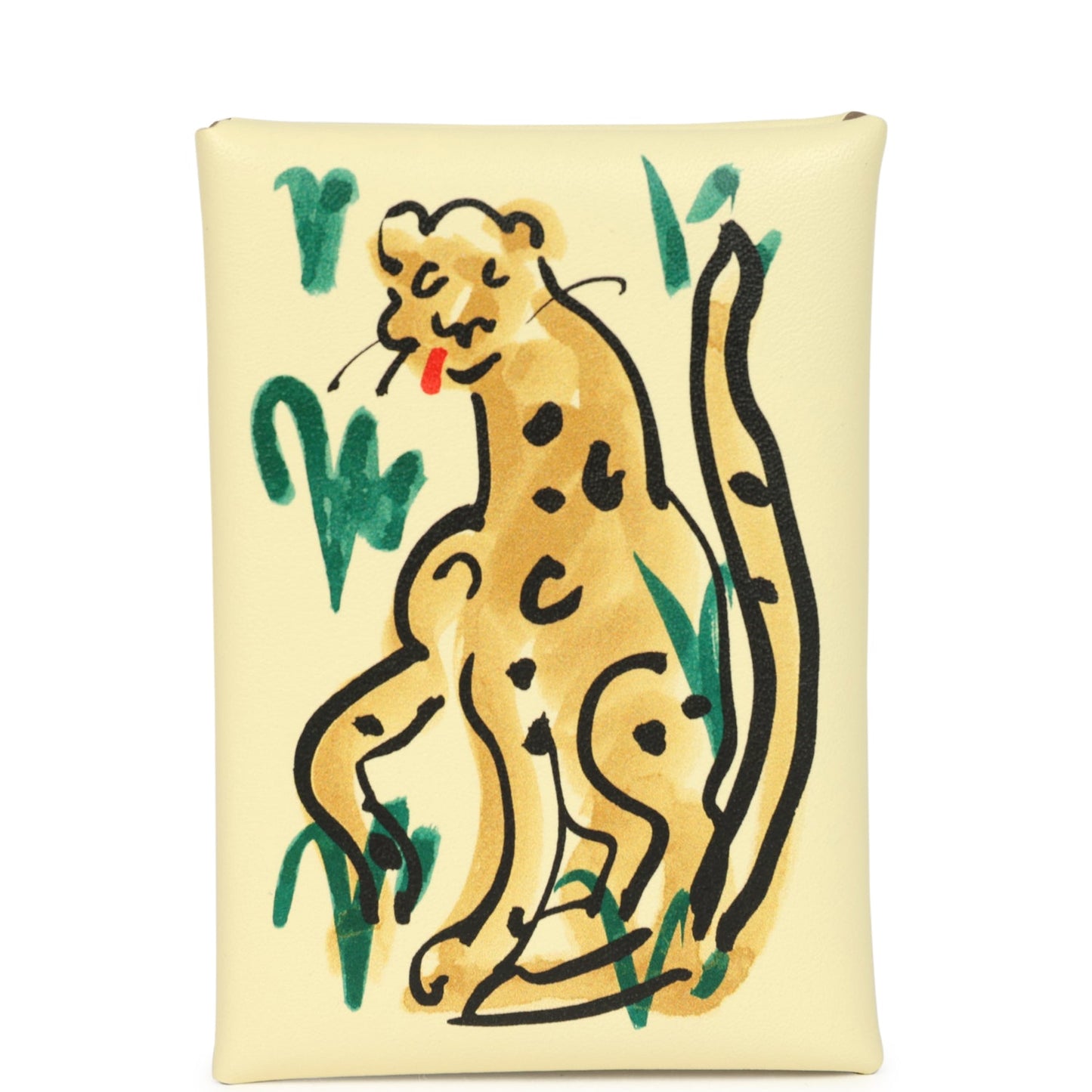 Hermes "Spring Panther" Calvi Duo Card Holder Jaune Milton Swift Palladium Hardware