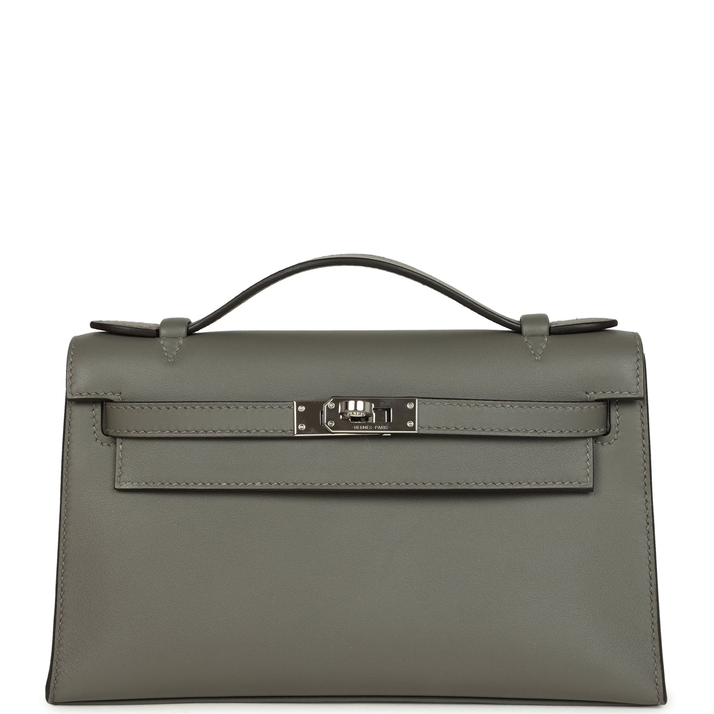 Hermes Kelly Pochette Gris Meyer Swift Paladium Hardware