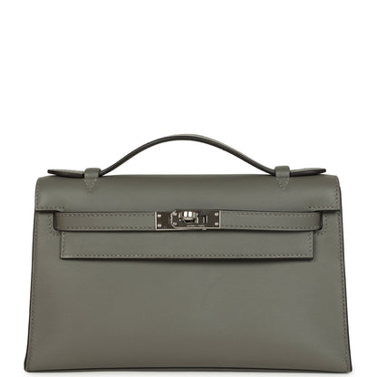 Hermes Kelly Pochette Gris Meyer Swift Paladium Hardware