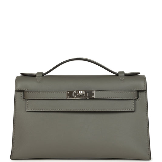 Hermes Kelly Pochette Gris Meyer Swift Paladium Hardware