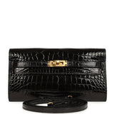 Hermes Kelly Wallet To Go Black Shiny Alligator Gold Hardware