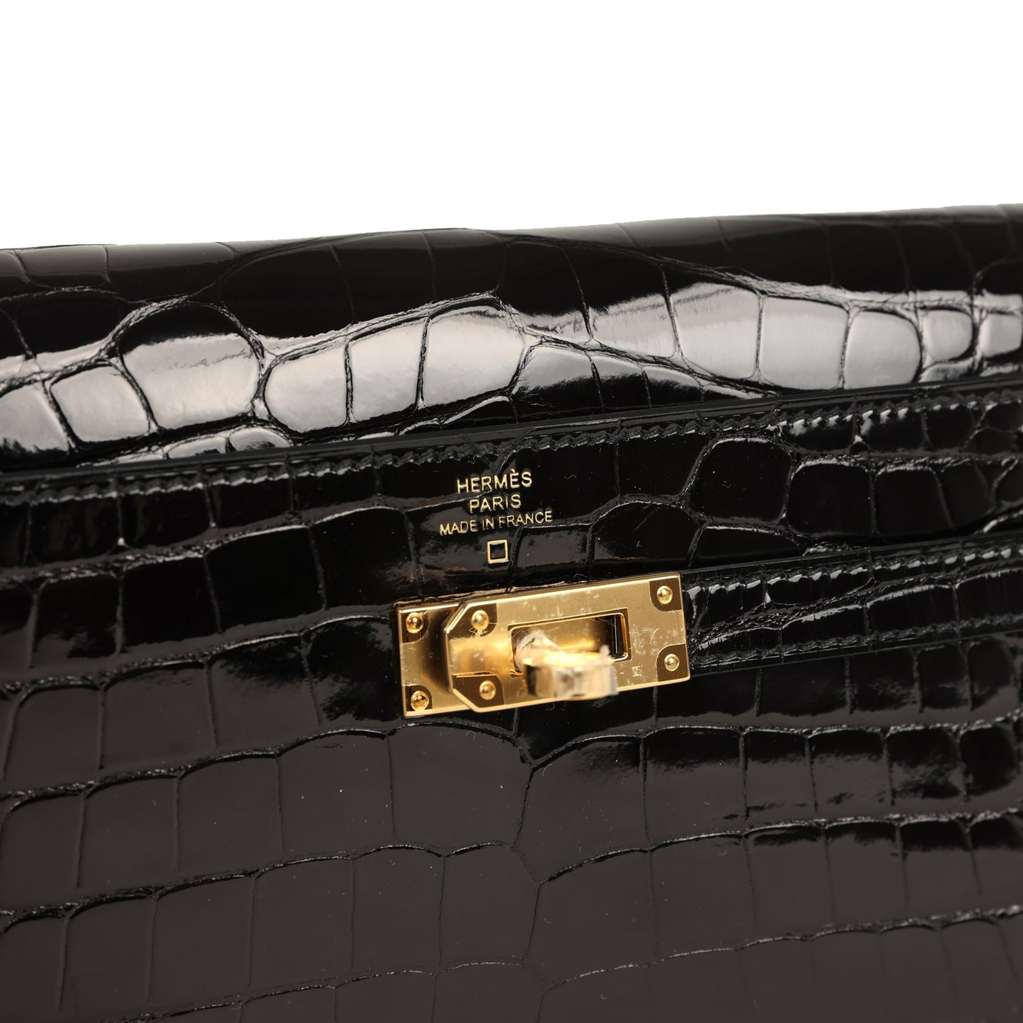 Hermes Kelly Wallet To Go Black Shiny Alligator Gold Hardware