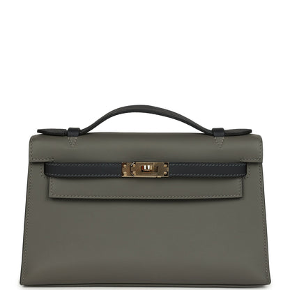 Hermes Special Order (HSS) Kelly Pochette Gris Meyer and Caban Swift Permabrass Hardware