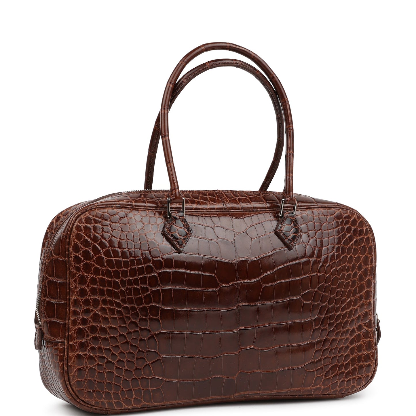 Hermes Plume Elan 28 Miel Shiny Alligator Palladium Hardware