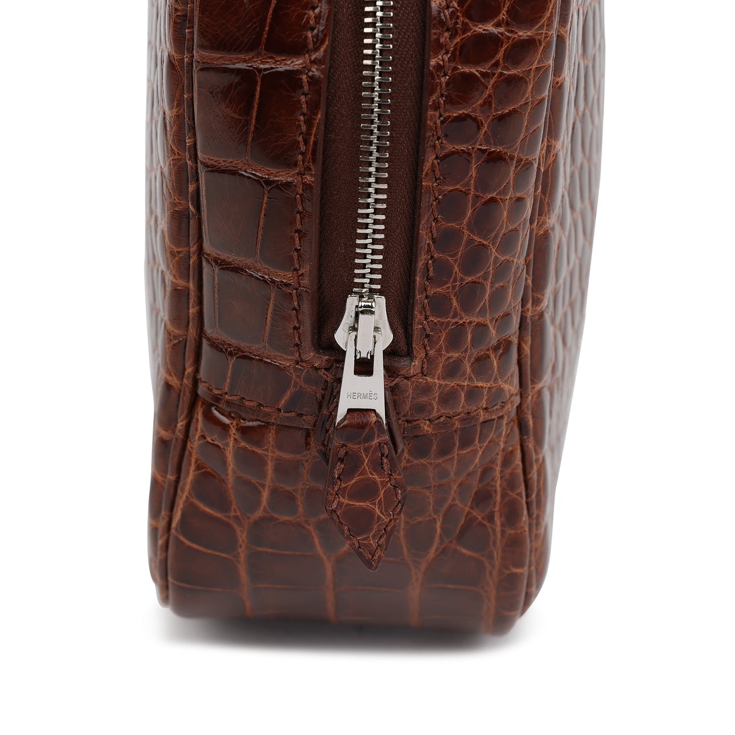 Hermes Plume Elan 28 Miel Shiny Alligator Palladium Hardware