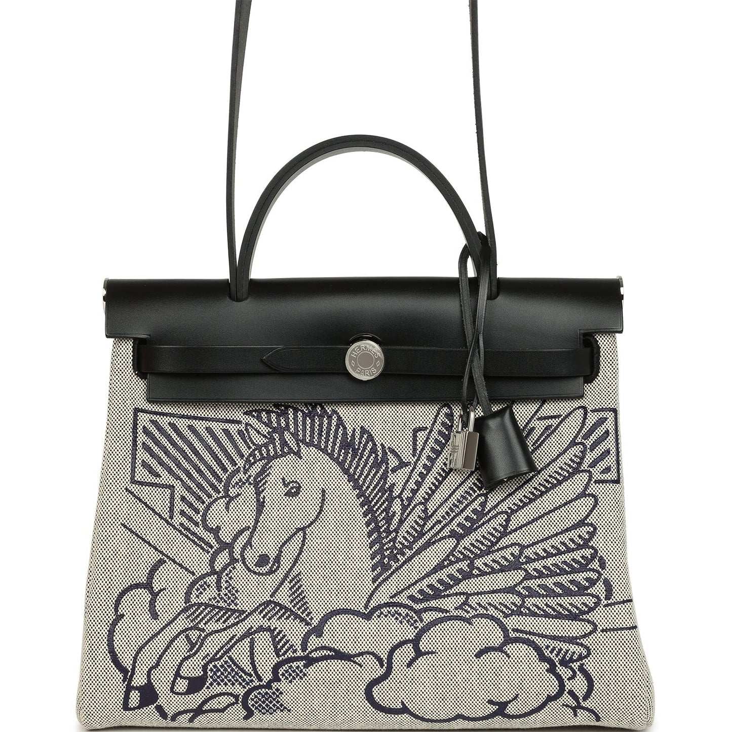 Hermes Herbag Zip Pegase Pop PM 31 Ecru Toile H Canvas and Black Hunter Palladium Hardware