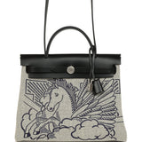 Hermes Herbag Zip Pegase Pop PM 31 Ecru Toile H Canvas and Black Hunter Palladium Hardware