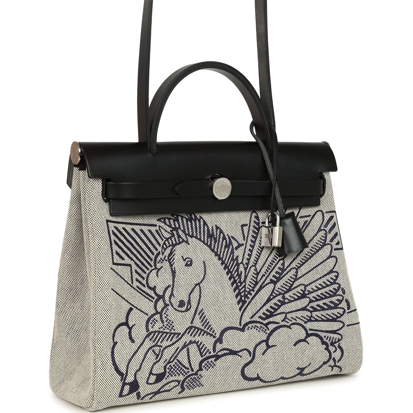 Hermes Herbag Zip Pegase Pop PM 31 Ecru Toile H Canvas and Black Hunter Palladium Hardware