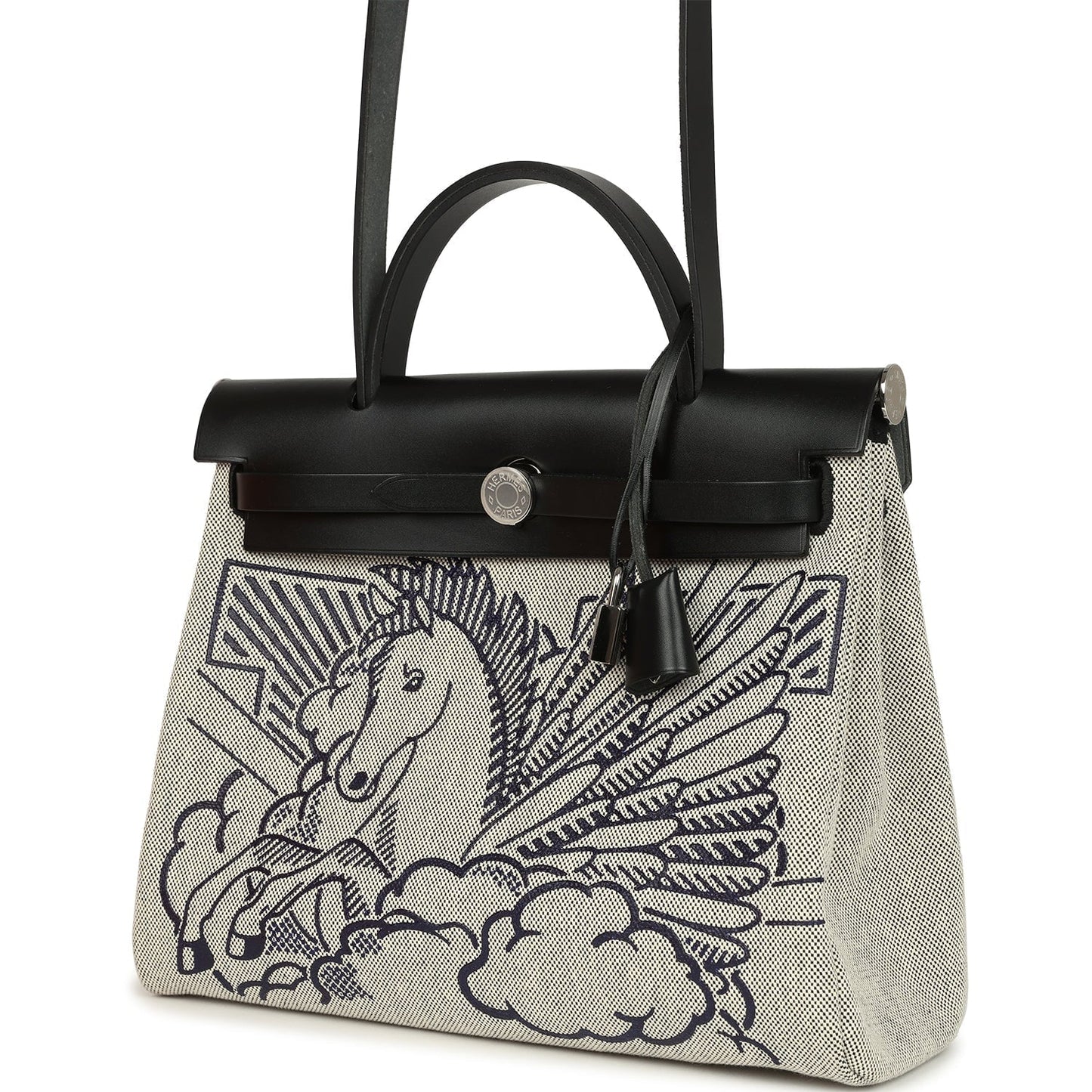 Hermes Herbag Zip Pegase Pop PM 31 Ecru Toile H Canvas and Black Hunter Palladium Hardware