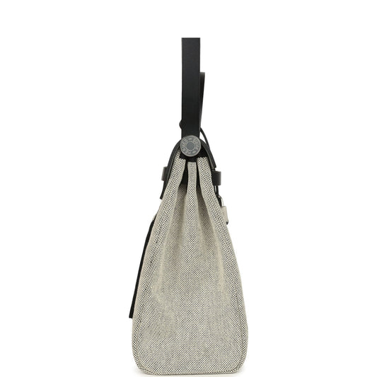 Hermes Herbag Zip Pegase Pop PM 31 Ecru Toile H Canvas and Black Hunter Palladium Hardware