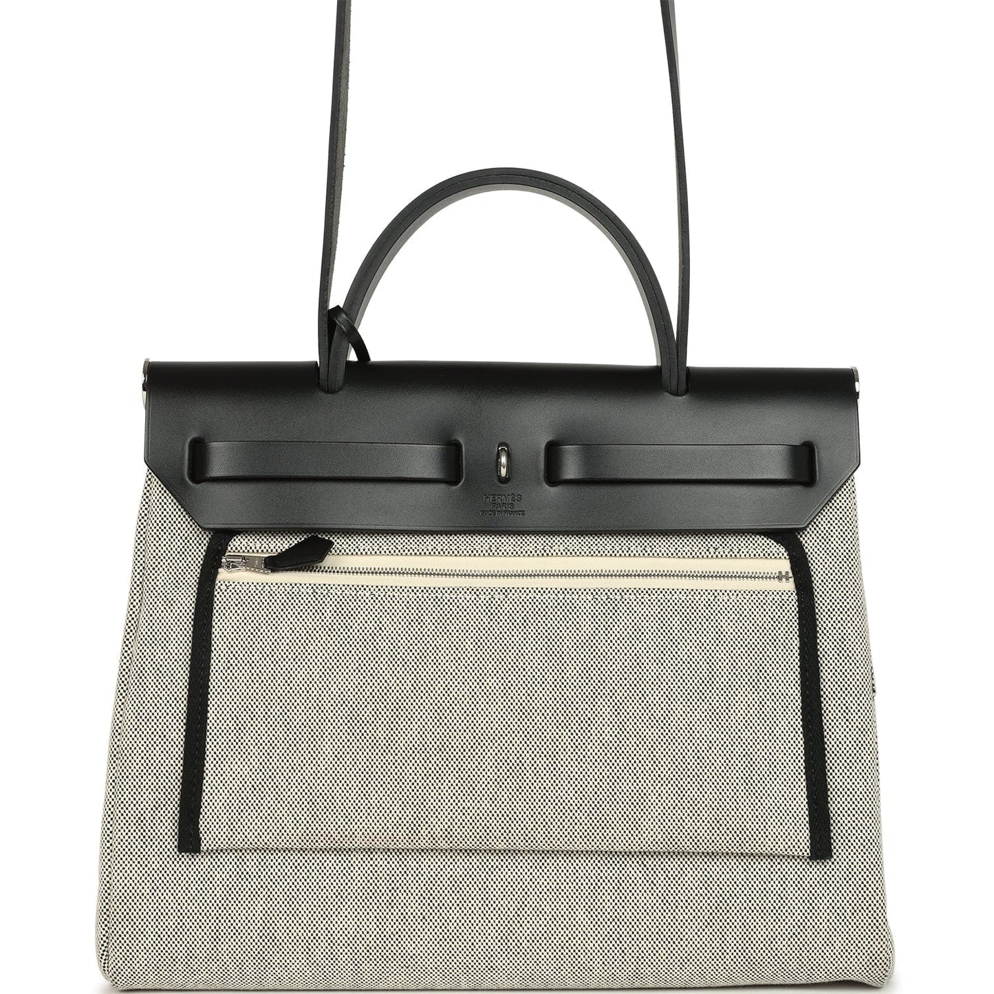 Hermes Herbag Zip Pegase Pop PM 31 Ecru Toile H Canvas and Black Hunter Palladium Hardware