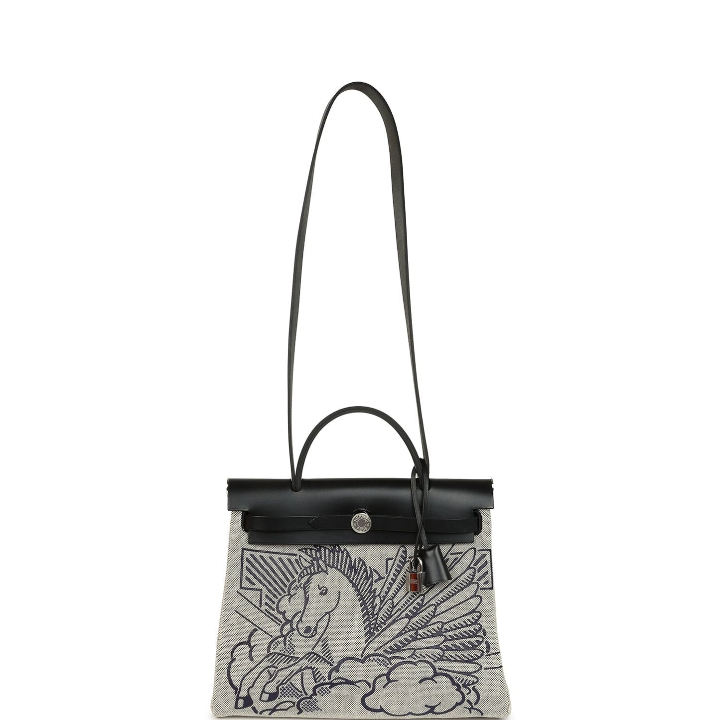 Hermes Herbag Zip Pegase Pop PM 31 Ecru Toile H Canvas and Black Hunter Palladium Hardware