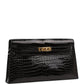 Hermes Kelly Elan Black Shiny Porosus Crocodile Gold Hardware
