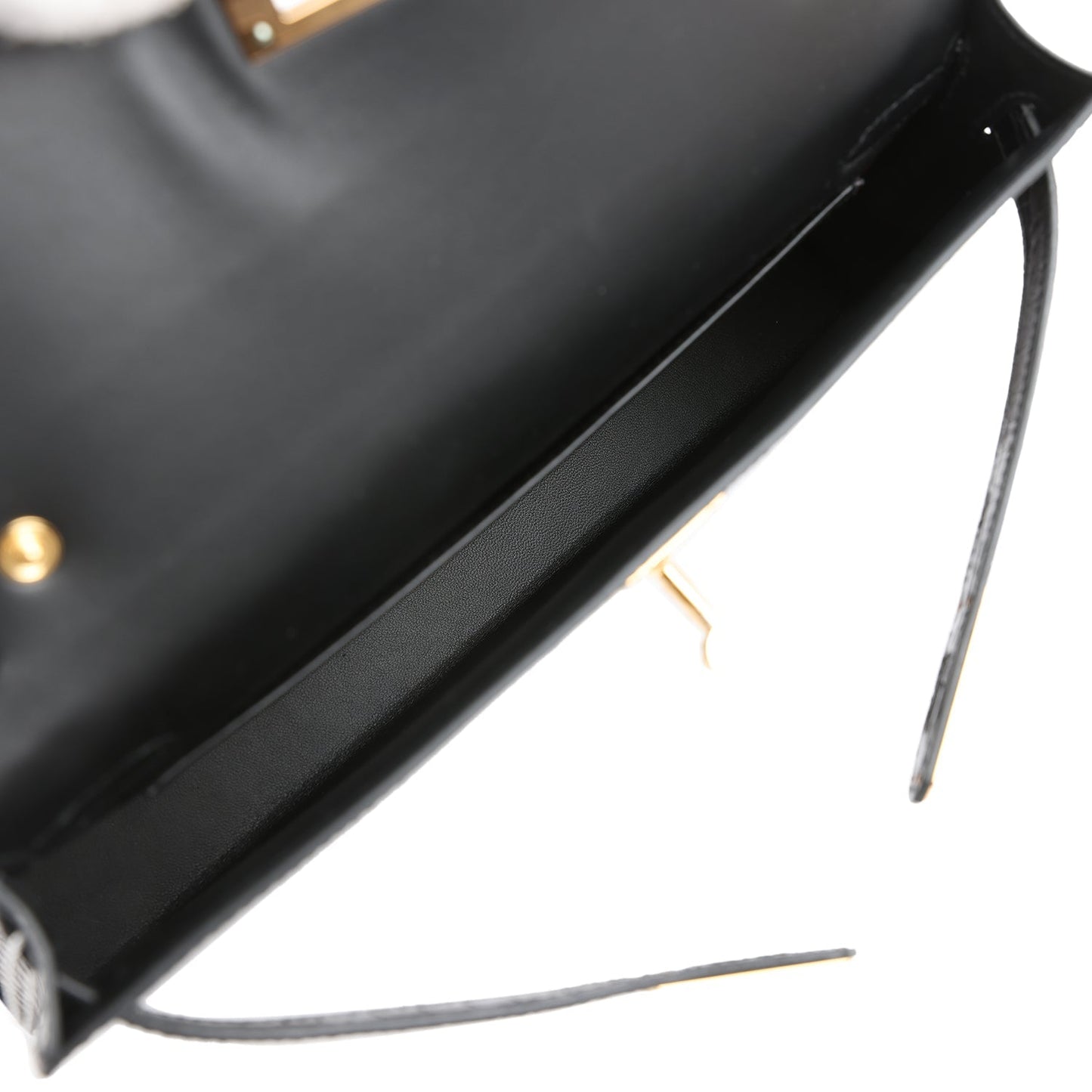 Hermes Kelly Elan Black Shiny Porosus Crocodile Gold Hardware