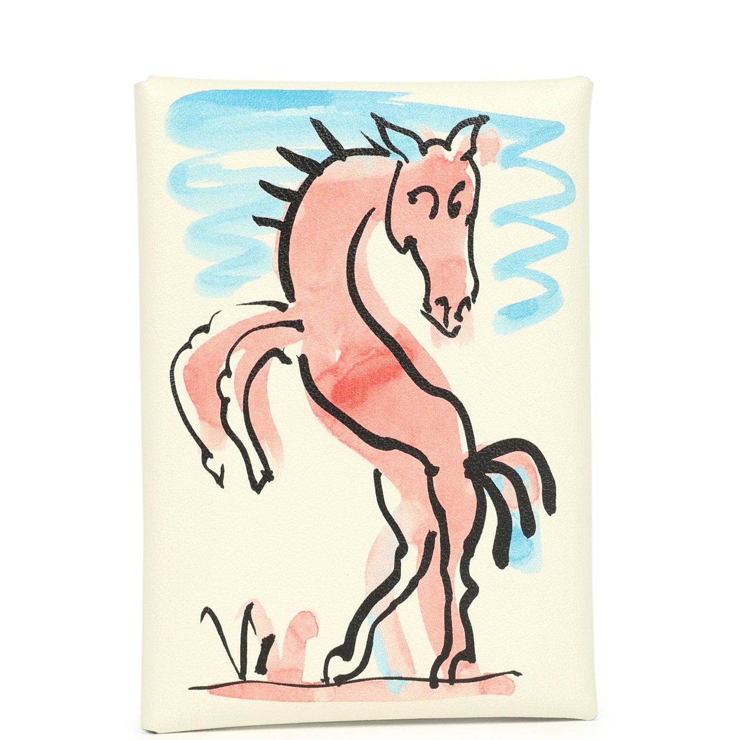 Hermes "Spring Horse" Calvi Duo Card Holder White Swift Palladium Hardware