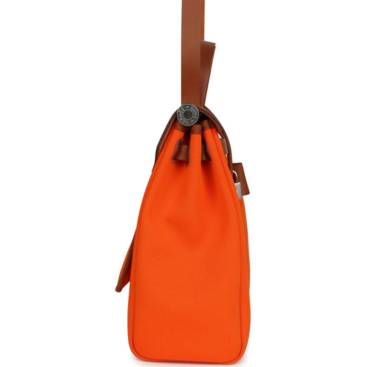 Hermes Herbag Zip PM 31 Orange Minium Toile H Canvas and Fauve Vache Hunter Palladium Hardware