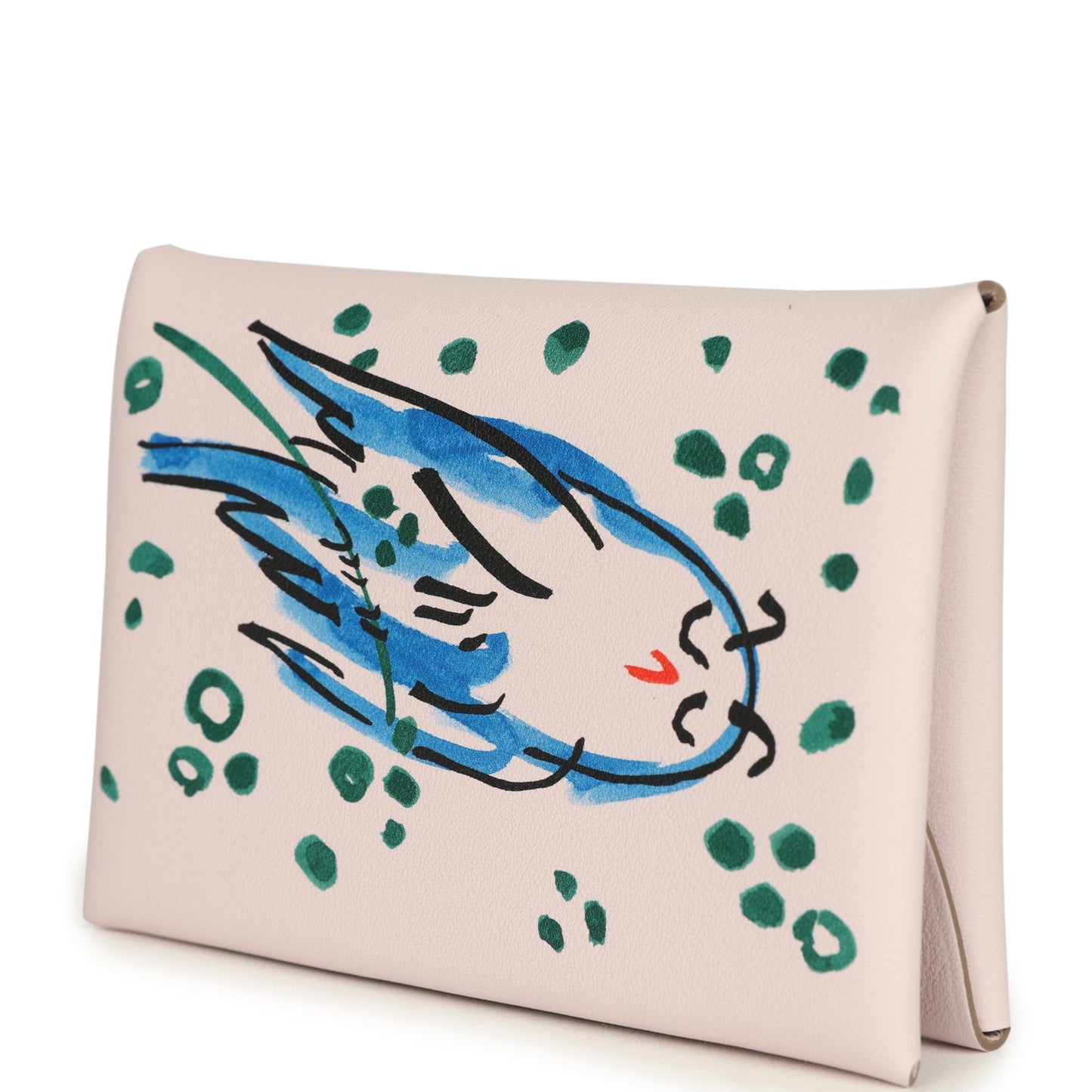 Hermes "Spring Owl" Calvi Duo Card Holder Mauve Pale Swift Palladium Hardware