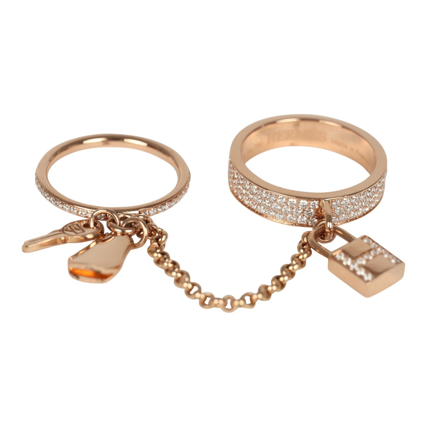 Hermes Kelly Cadenas Double Ring 18K Rose Gold & Diamonds