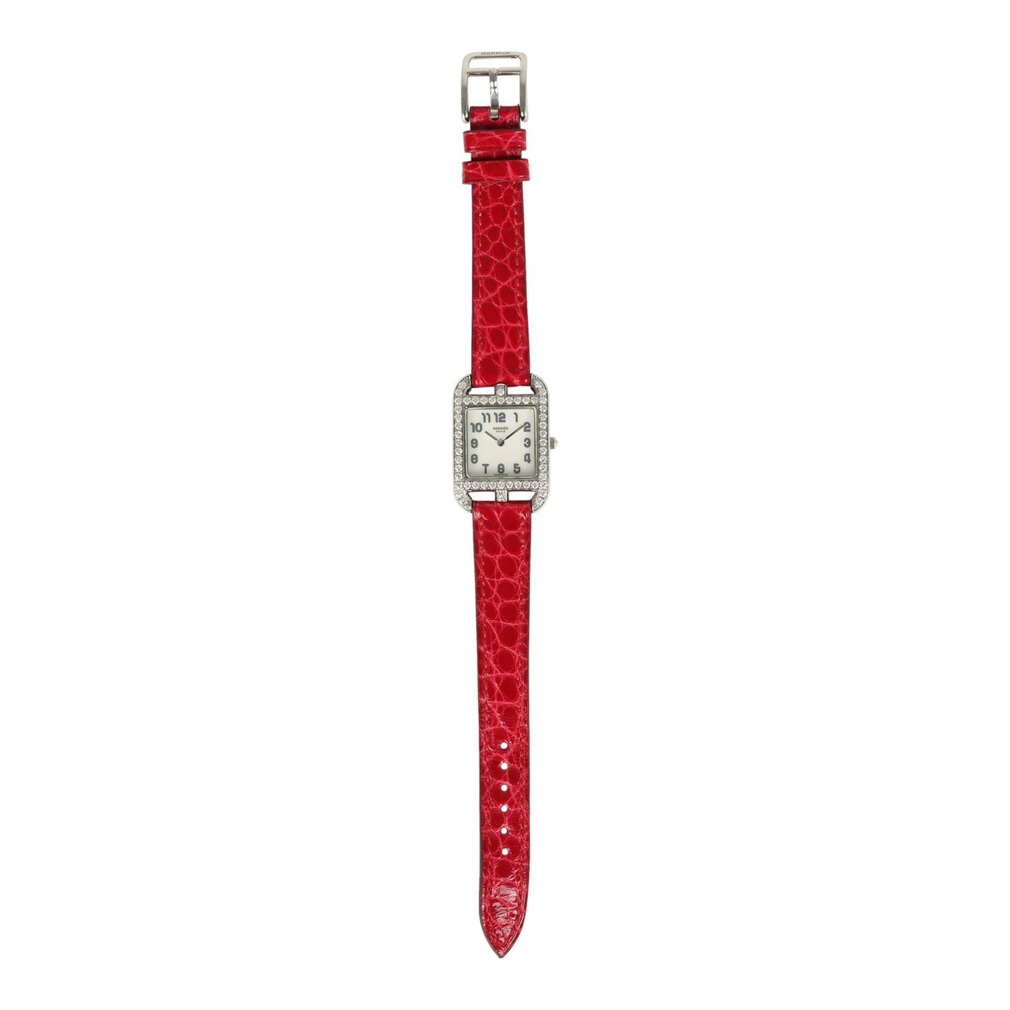 Hermes Cape Cod Watch Large Braise Shiny Alligator Steel Hardware & Diamonds