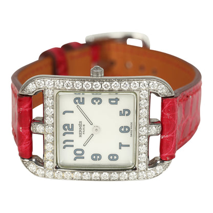 Hermes Cape Cod Watch Large Braise Shiny Alligator Steel Hardware & Diamonds